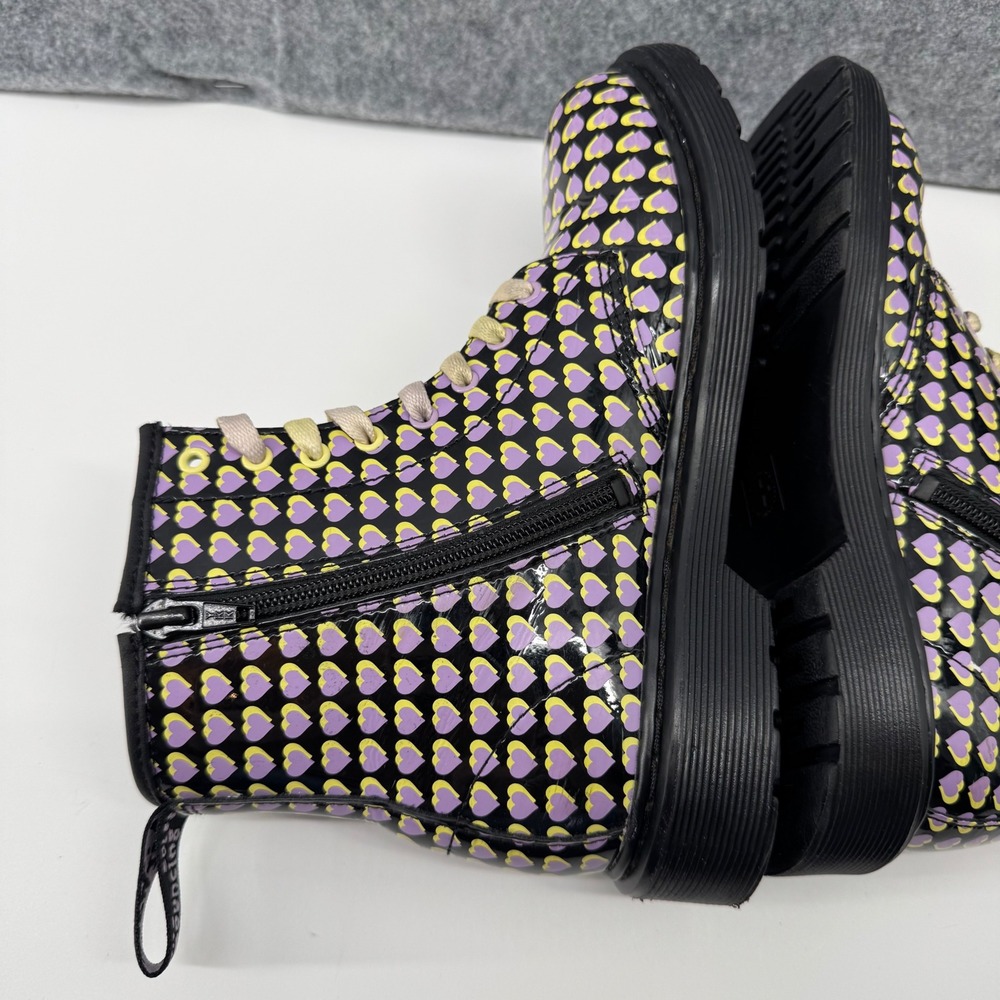 Dr. Martens 1460 J Boots Womens 5 Black Purple Yellow Heart Print Patent Leather - Picture 11 of 16